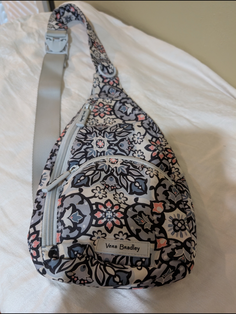 Vera Bradley Floral Sling Bag - Gray, Navy & Coral